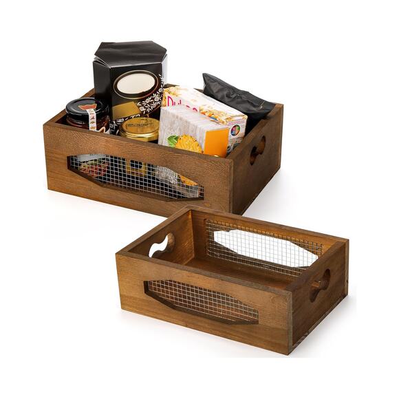 New!Set of 2 Wooden Nesting Countertop Baskets, Decorative Wood Storage Box - Picture 4 of 5